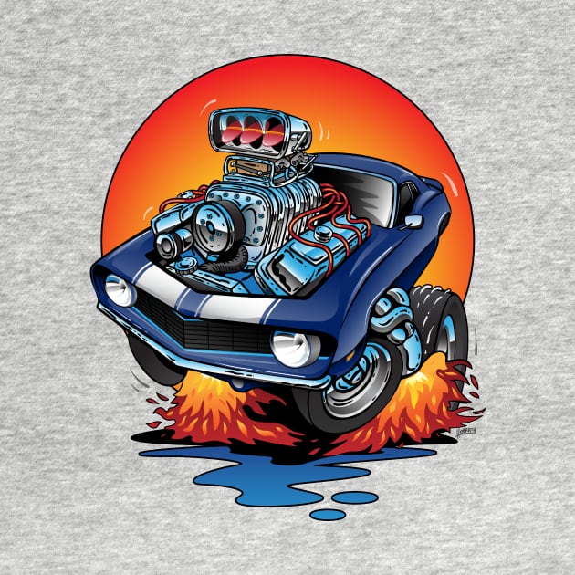 Funny Classic Sixties American Muscle Car Hot Rod Cartoon by hobrath